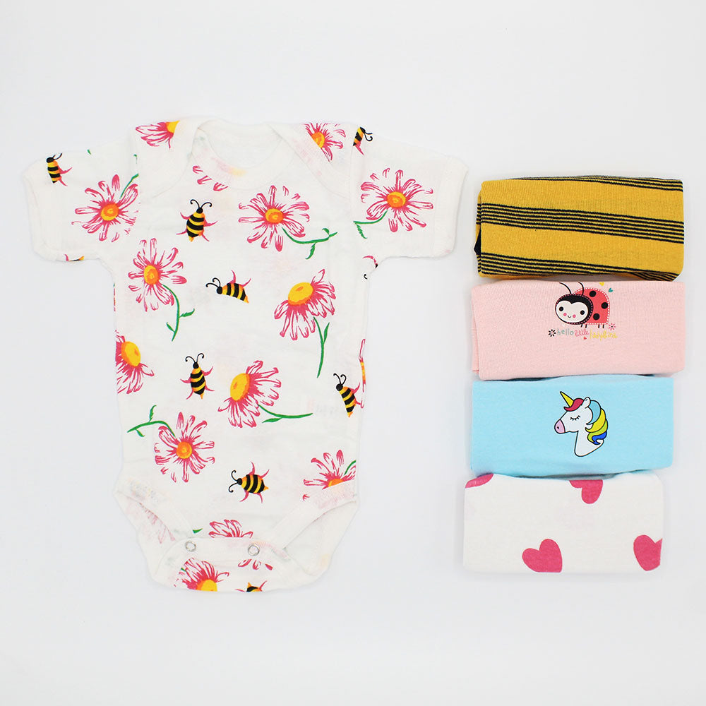 Imported Set of 5 New Summer Bodysuit Half Sleeves Onesie Romper for 0-23 Months