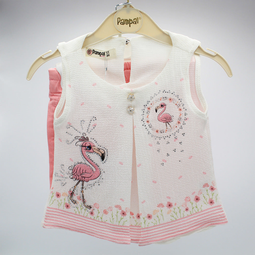 Imported Turkey Baby Girl Super Fancy Sleeveless Flamingo Dress for 6-24 Months
