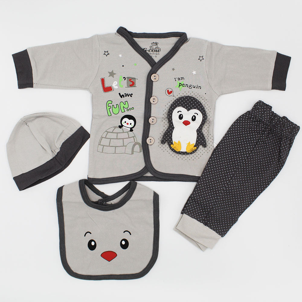 Newborn Baby 3D Fun Penguin Full Sleeves 4 Pcs Dress for 0-3 Months