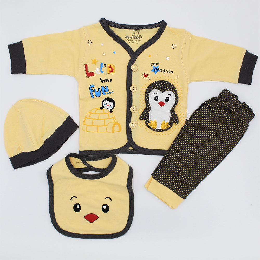 Newborn Baby 3D Fun Penguin Full Sleeves 4 Pcs Dress for 0-3 Months