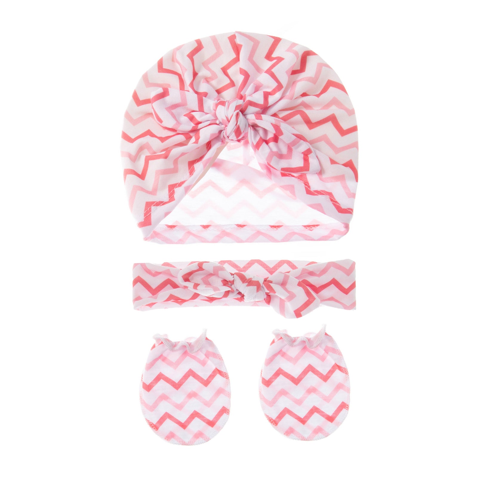 Baby Anti-scratching Gloves Knotted Headband Hat Set Newborn Mittens Hair Band Beanie Cap Kit