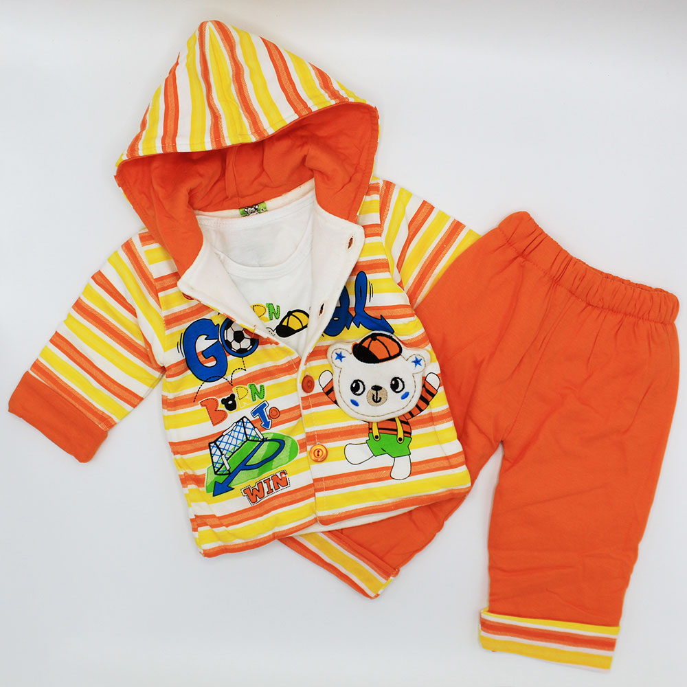 Winter Baby 3D Bear Goal to Win 3 Pcs Hoodie Dress for 3-9 Months