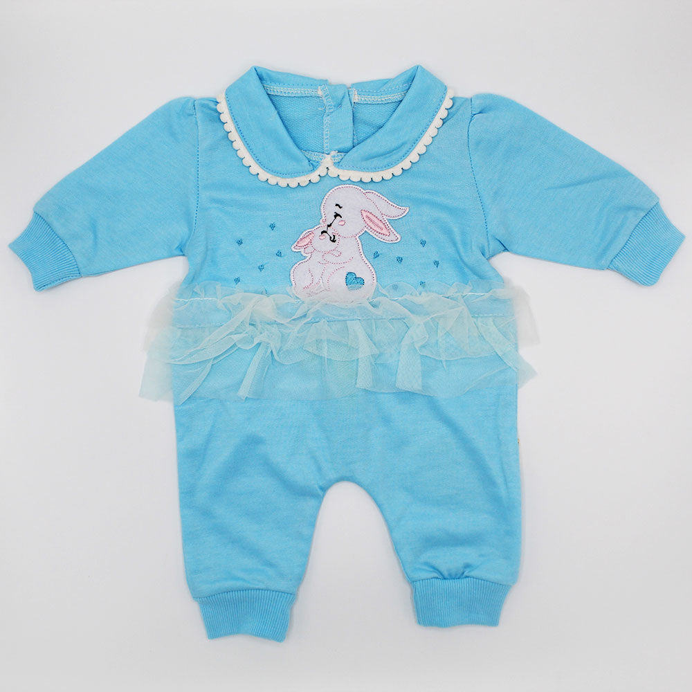 Baby Girl Winter Embroidered Love Rabbit 3 Layer Net Frill Frock Romper for 0-12 Months