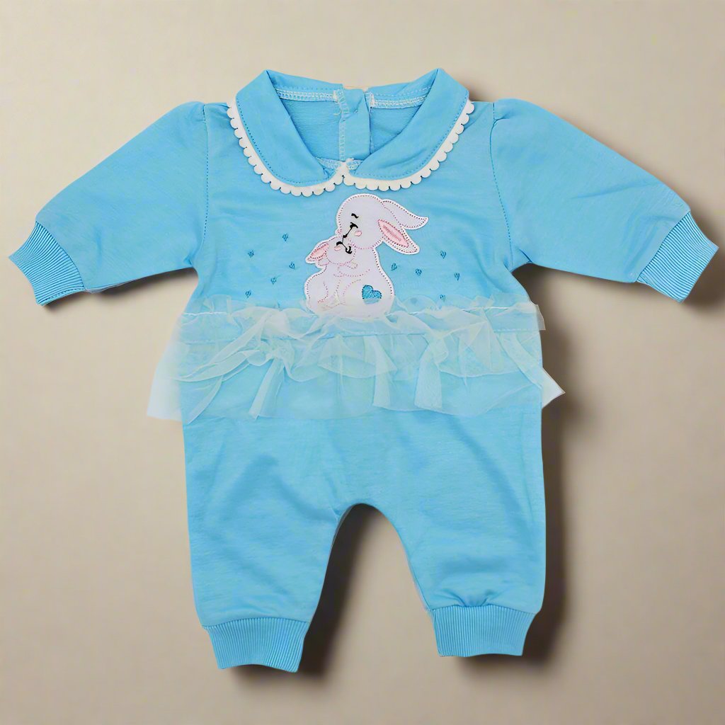 Baby Girl Winter Embroidered Love Rabbit 3 Layer Net Frill Frock Romper for 0-12 Months