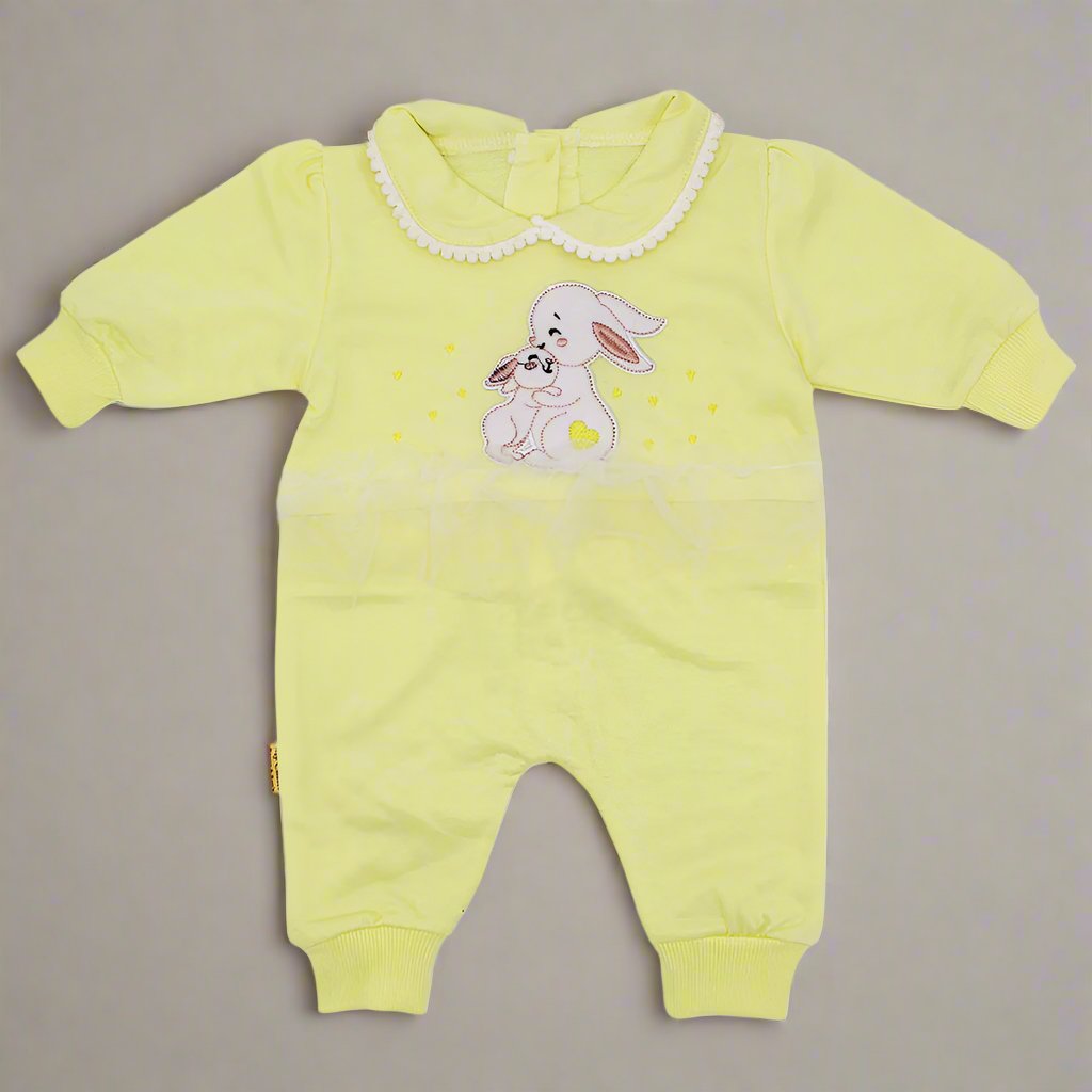 Baby Girl Winter Embroidered Love Rabbit 3 Layer Net Frill Frock Romper for 0-12 Months