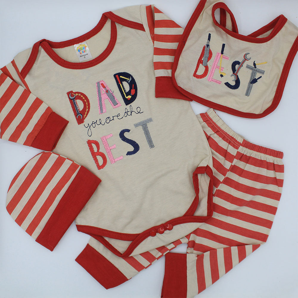 Newborn Baby Dad You are The Best Long Sleeve Romper Bodysuit with Pajama Cap and Bib for 0-3 months