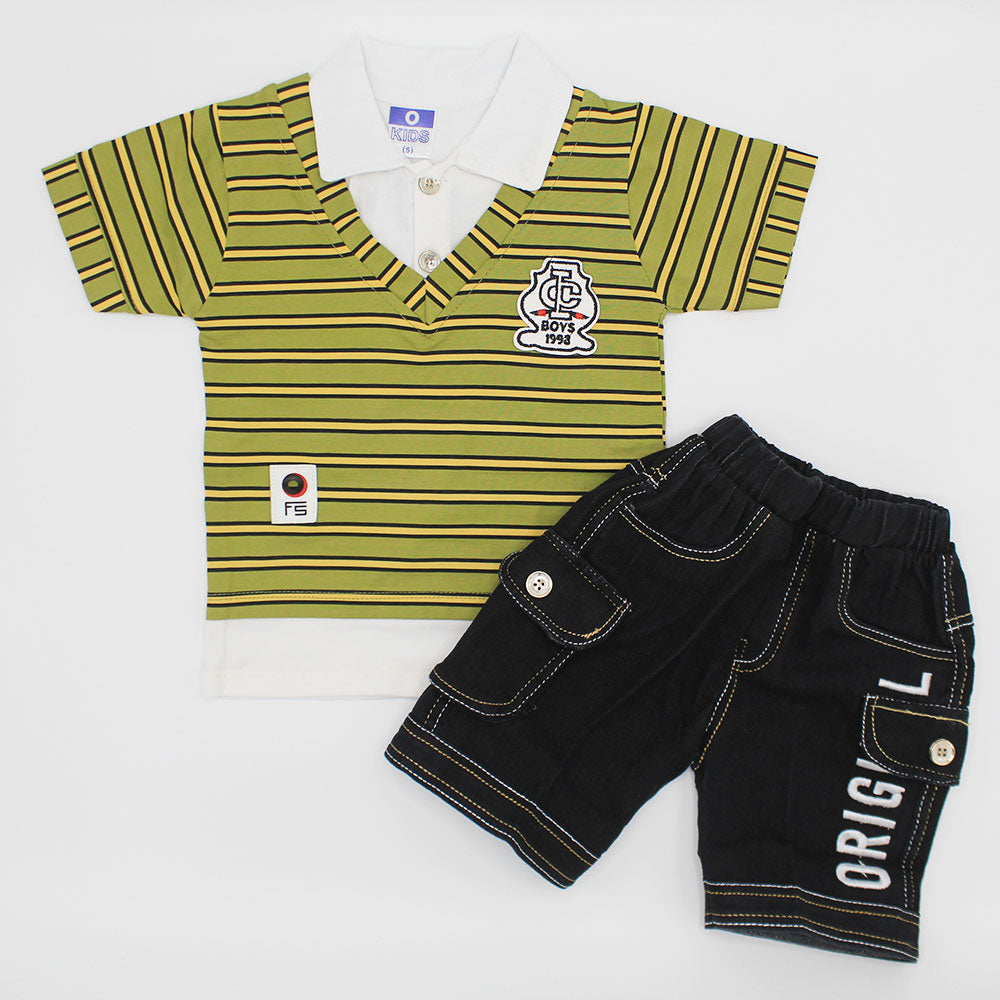 Kids Cute Double Shirt Style Collar Shirt Dress with Embroidered Shorts for 12 Months - 3 Years