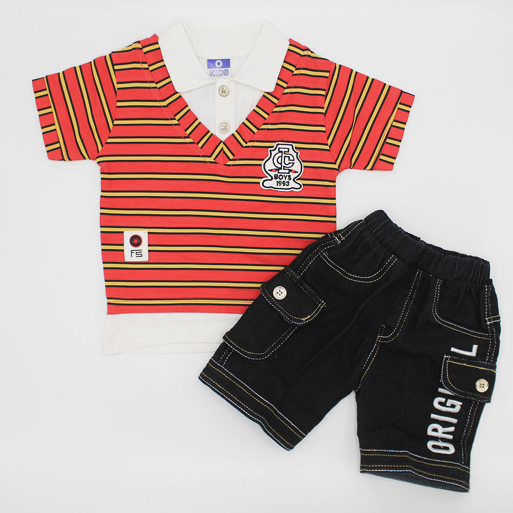 Kids Cute Double Shirt Style Collar Shirt Dress with Embroidered Shorts for 12 Months - 3 Years