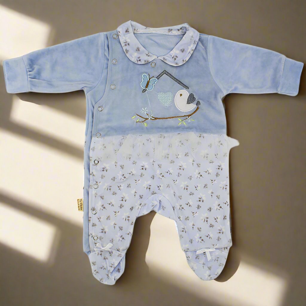 Baby Girl Winter Warm Love Bird Velour Fleece Romper Jumpsuit for 0-8 Months