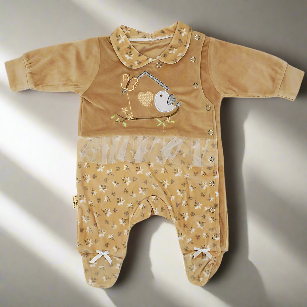 Baby Girl Winter Warm Love Bird Velour Fleece Romper Jumpsuit for 0-8 Months