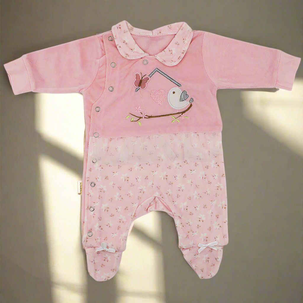 Baby Girl Winter Warm Love Bird Velour Fleece Romper Jumpsuit for 0-8 Months