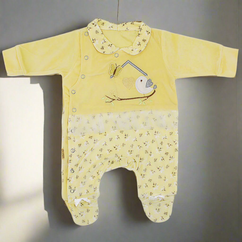 Baby Girl Winter Warm Love Bird Velour Fleece Romper Jumpsuit for 0-8 Months