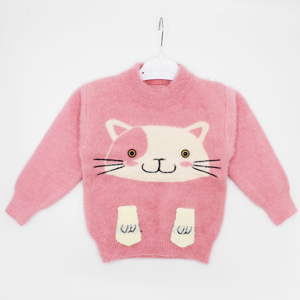 Imported Baby Girls Winter Cute Cat Rabbit Wool Warm Sweaters Long Sleeve Pullover for 6 Months - 4 Years