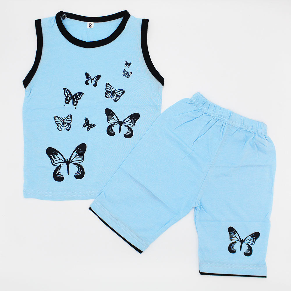 Kids Cool Butterflies Sando Dress with Three Quarter Shorts for 12 Months - 3 Years
