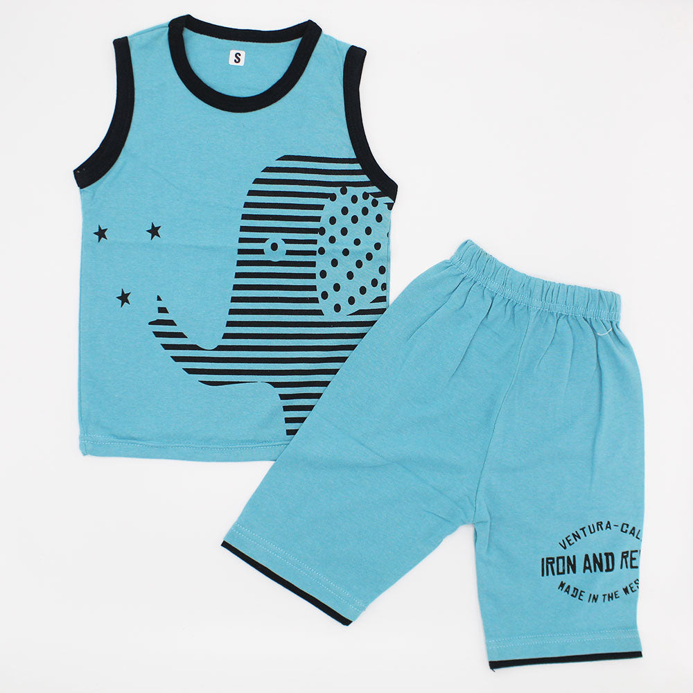 Kids Cool Elephant Stars Sando Dress with Three Quarter Shorts for 12 Months - 3 Years