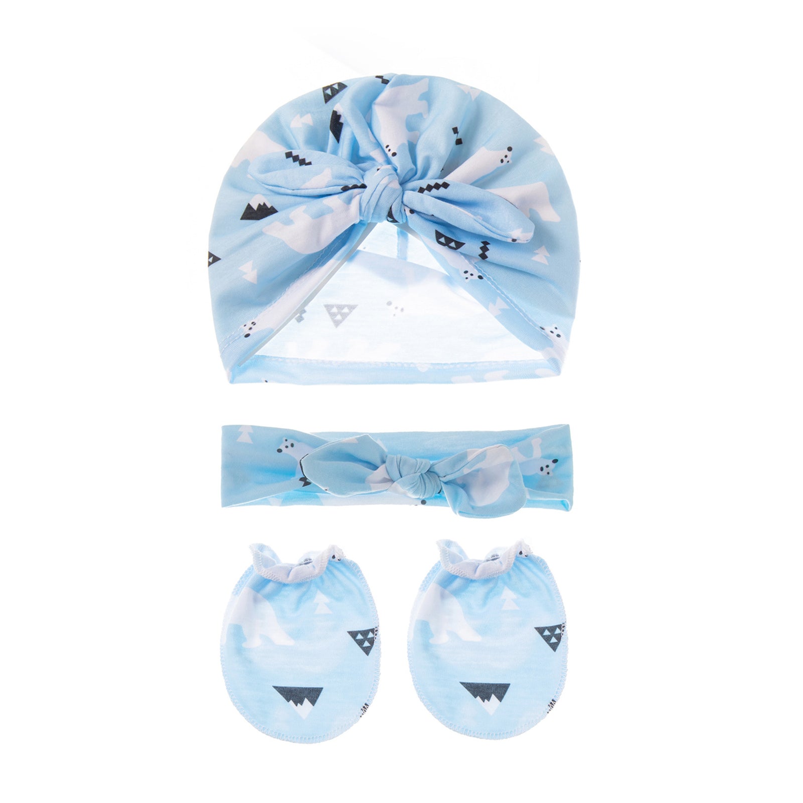 Baby Anti-scratching Gloves Knotted Headband Hat Set Newborn Mittens Hair Band Beanie Cap Kit