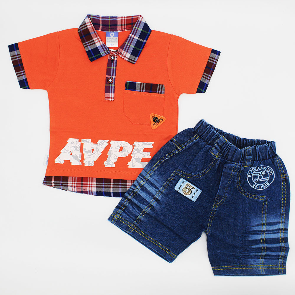 Kids Cute Double Shirt Style Check Shirt Dress with Denim Style Shorts for 12 Months - 3 Years