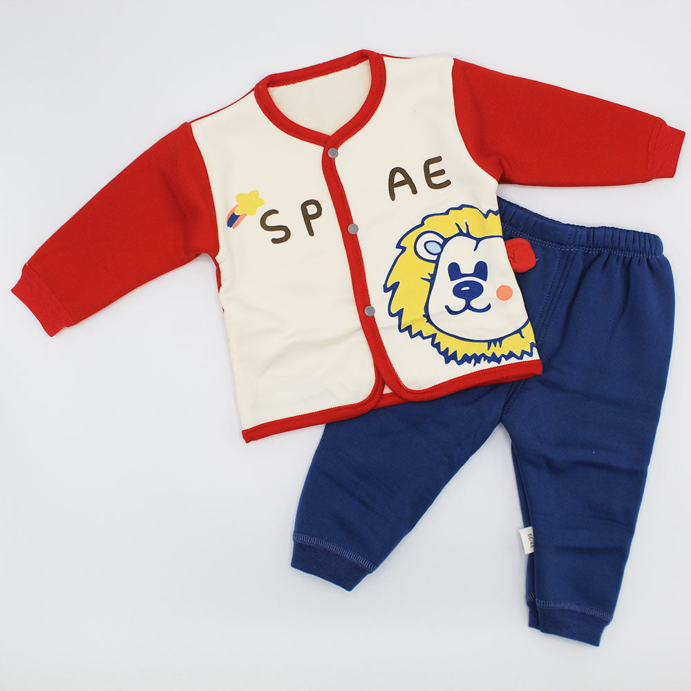 Imported Baby Winter Velvet Lion Space Full Sleeves Dress for 0 – 6 months