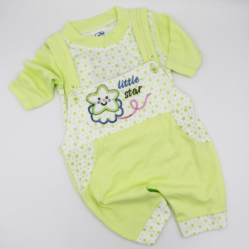 Newborn Baby Little Star Long Sleeve Embroidered Dungaree Romper Bodysuit for 0-3 months