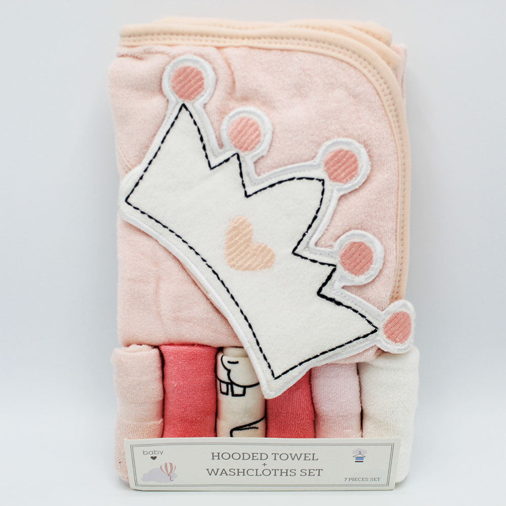 Imported Baby Bath Hooded Towel & 6 Pcs Washcloths Set