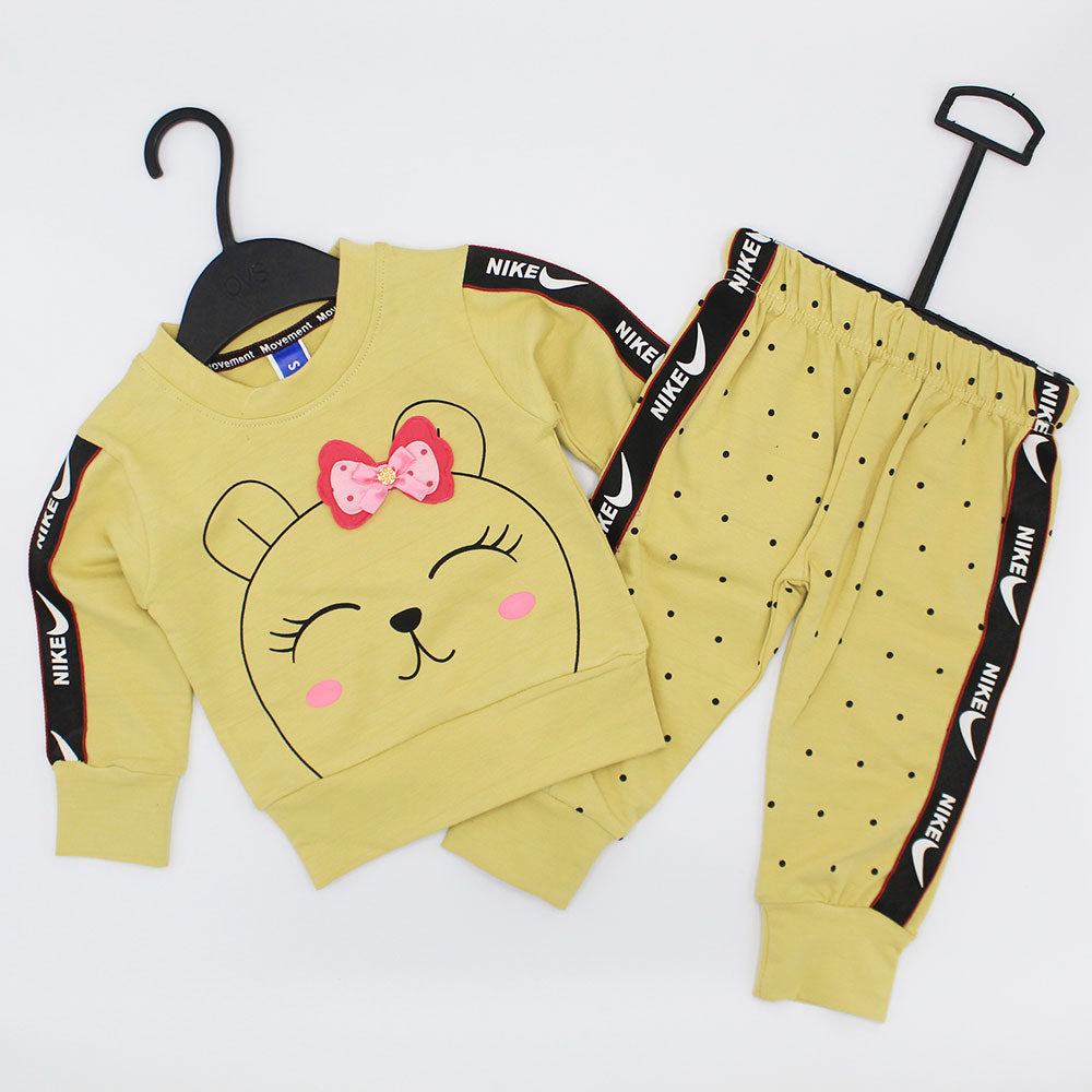 Baby Cute Bunny Bow Full Sleeves Tracksuit Dress for 6 Months - 3 Years