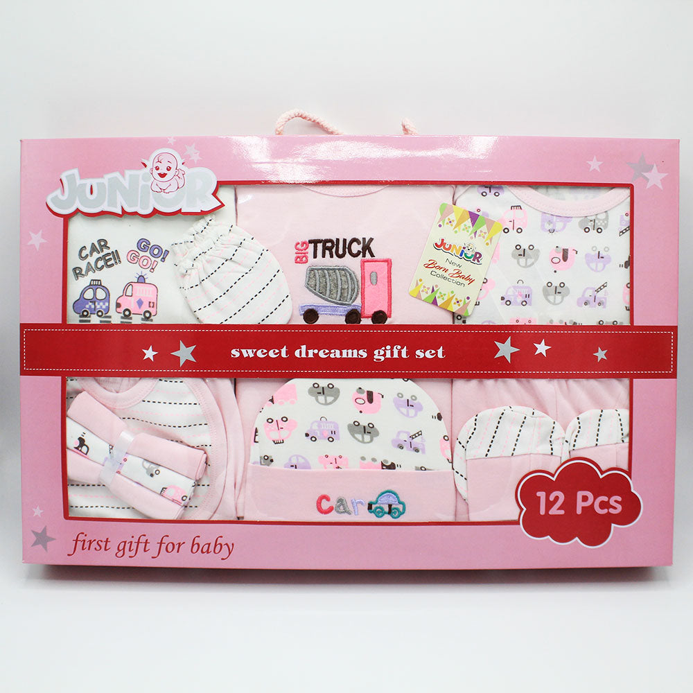 Newborn Baby Gift Box 12 Pcs Go Car Truck Embroidered Soft Cotton Summer Starter Set for 0-6 Months