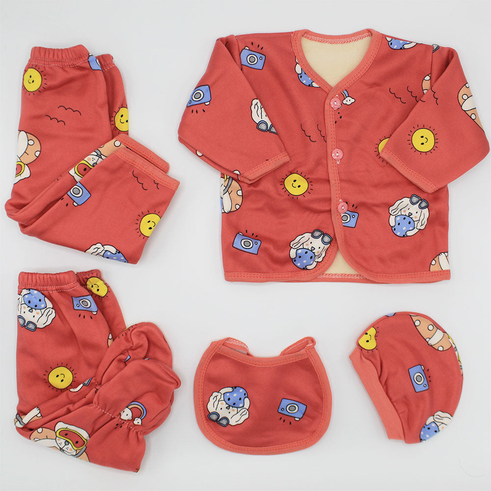 Imported Newborn Baby Winter Velvet 5 Pcs Starter Set 0-3 Months