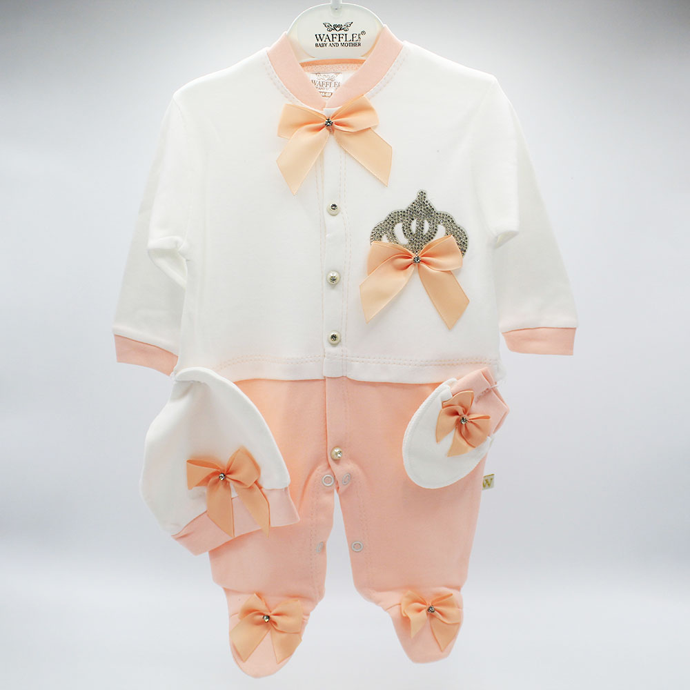 Imported Turkey Super Fancy Full Sleeves Baby Romper with Cap and Mittens for 0-9 Months