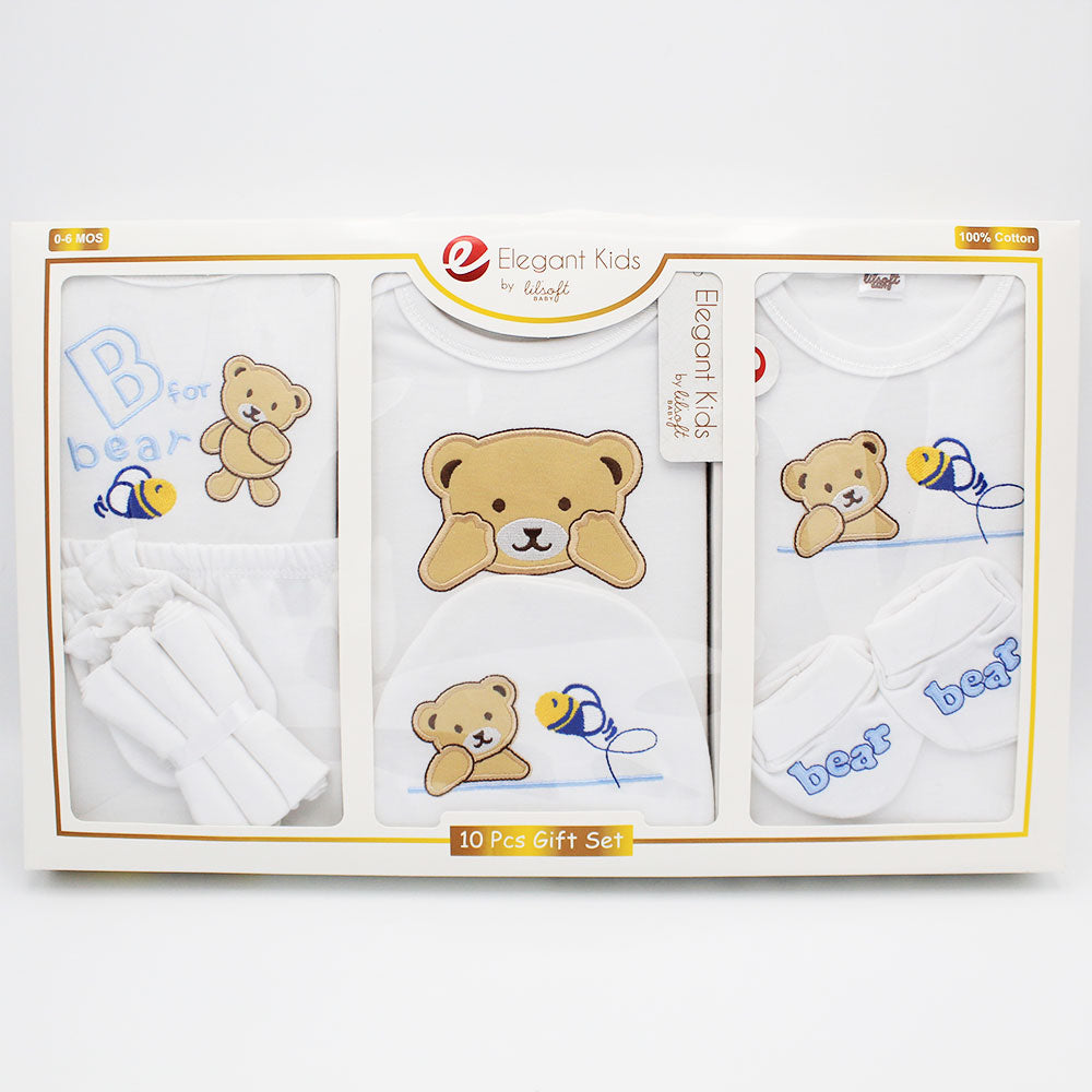 Newborn Baby Gift Box 10 Pcs Cute 3D Bear Soft Cotton Summer Starter Set for 0-6 Months