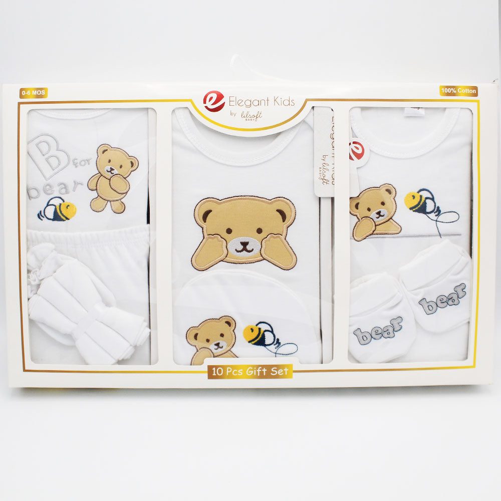Newborn Baby Gift Box 10 Pcs Cute 3D Bear Soft Cotton Summer Starter Set for 0-6 Months