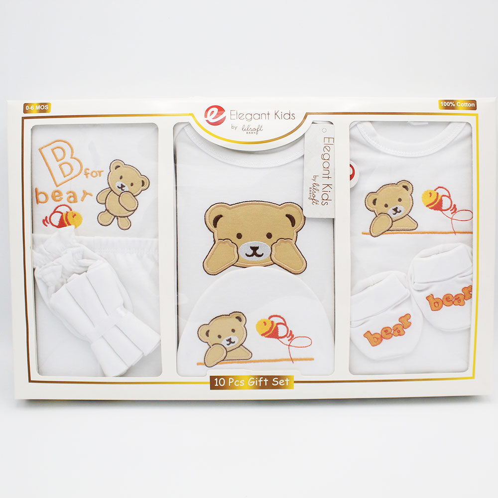 Newborn Baby Gift Box 10 Pcs Cute 3D Bear Soft Cotton Summer Starter Set for 0-6 Months