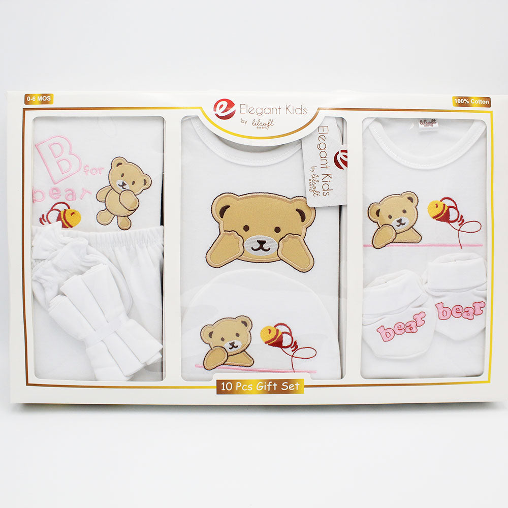 Newborn Baby Gift Box 10 Pcs Cute 3D Bear Soft Cotton Summer Starter Set for 0-6 Months