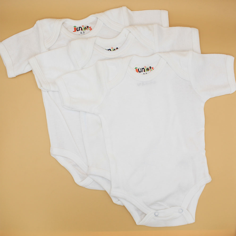 Imported Set of 3 White Bodysuit Half Sleeves Onesie Romper for 0-23 Months