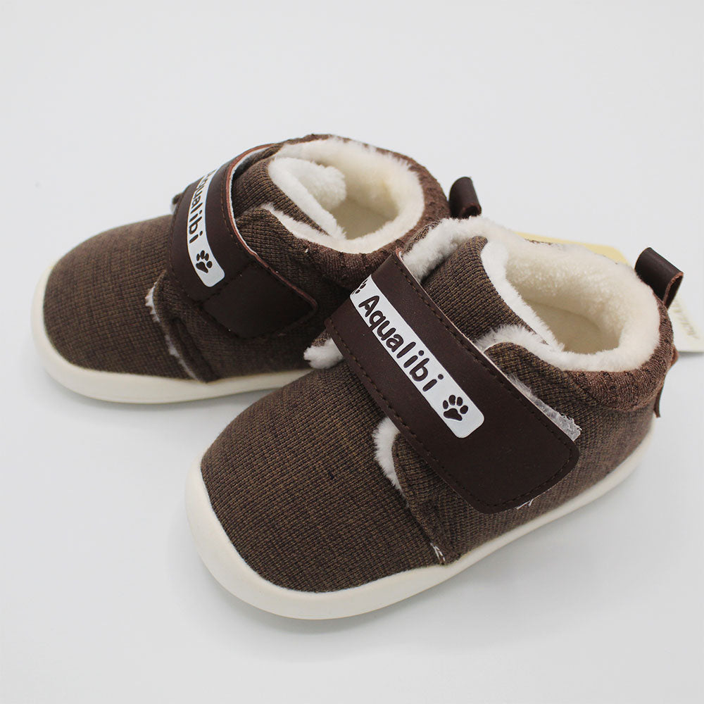 Imported Baby Kids Winter Warm Shoes Winter Fur Boots with Velcro Fastening Warm Lined Brown Boots for Boys Girls 18-24 Months