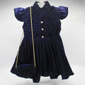 Girl Fancy Cut Sleeves Frock Flower Beads with Cute Purse and Trouser For 1-3 Years