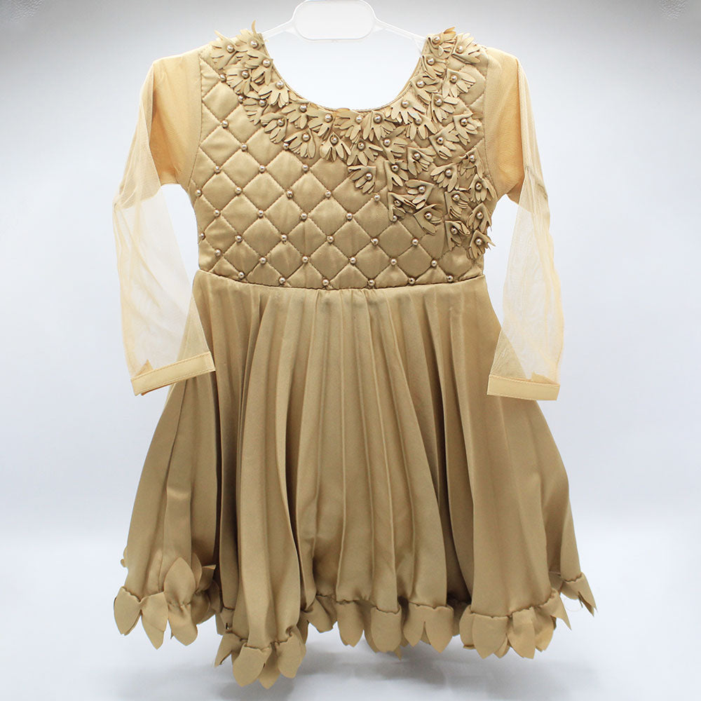 Girl Fancy Full Sleeves Long Frock Flower Beads with Trouser For 1-3 Years