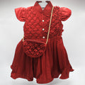 Girl Fancy Cut Sleeves Frock Flower Beads with Cute Purse and Trouser For 1-3 Years