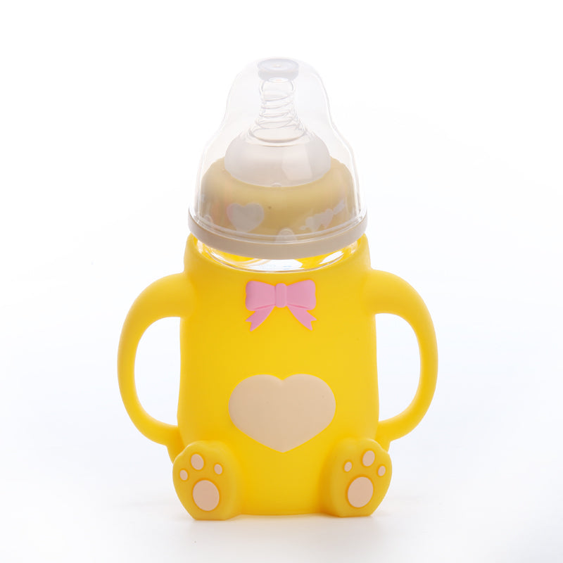Imported Baby Unbreakable Glass Feeder Breast Feeling Nipple Bottle with Cover Infant Nursing Penguin Shape Anti-scald Training Bottle 8oz 240ml
